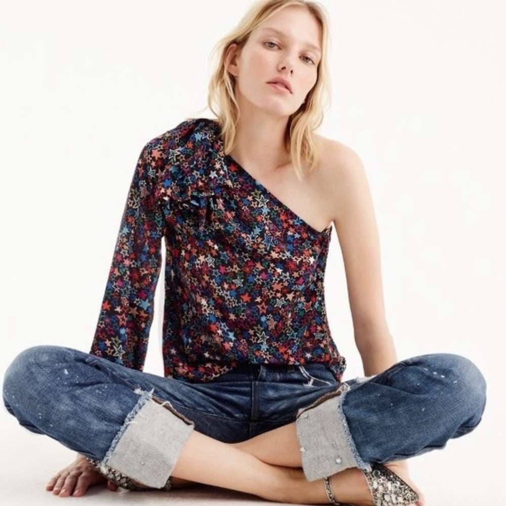 EEUC J. Crew Kaleidoscope Star One Shoulder Blouse
